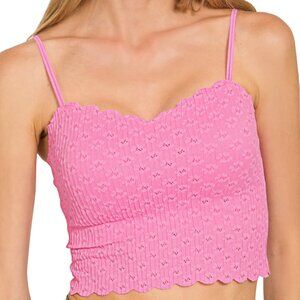 Seamless Lace Bralette Tank with Bra Pads in Candy Pink